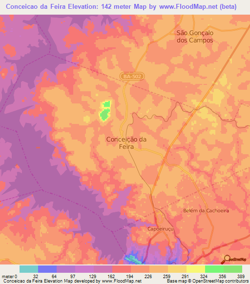 Conceicao da Feira,Brazil Elevation Map