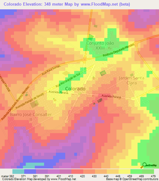 Colorado,Brazil Elevation Map