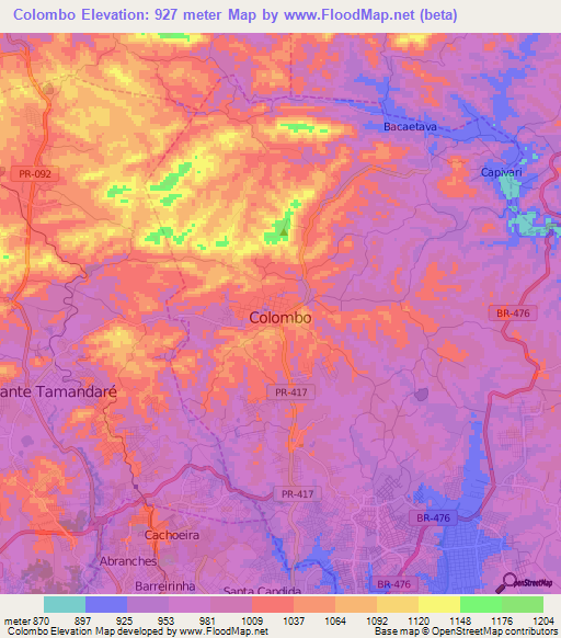 Colombo,Brazil Elevation Map