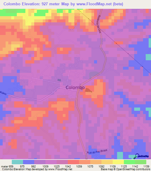 Colombo,Brazil Elevation Map