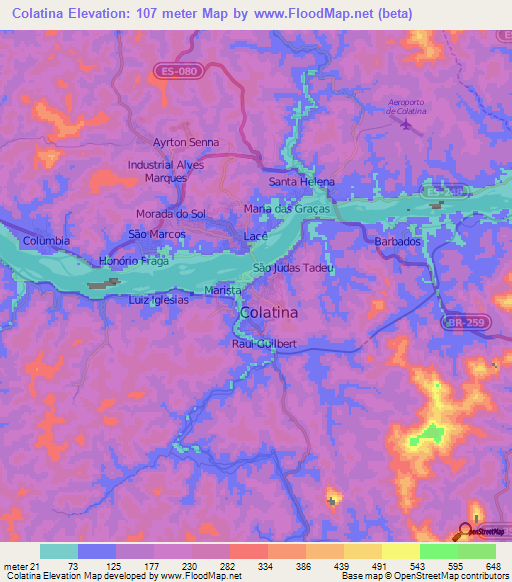 Colatina,Brazil Elevation Map