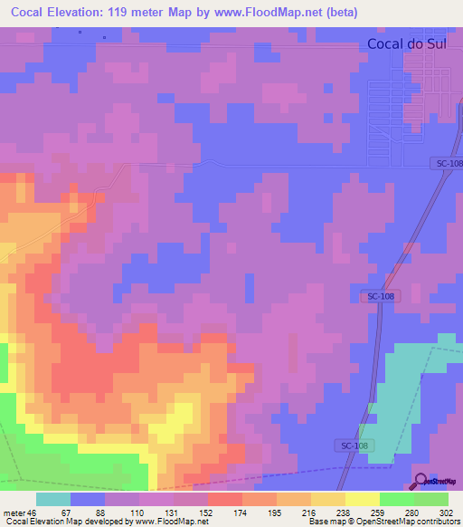 Cocal,Brazil Elevation Map