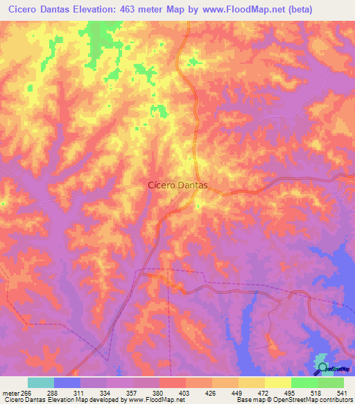 Cicero Dantas,Brazil Elevation Map