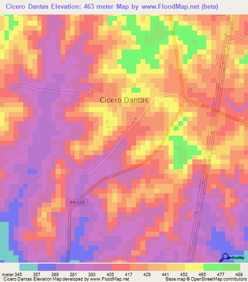 Cicero Dantas,Brazil Elevation Map