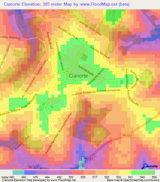 Cianorte,Brazil Elevation Map