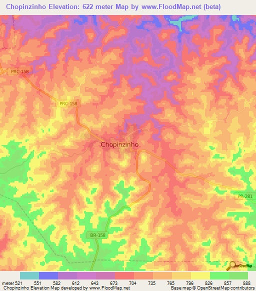 Chopinzinho,Brazil Elevation Map