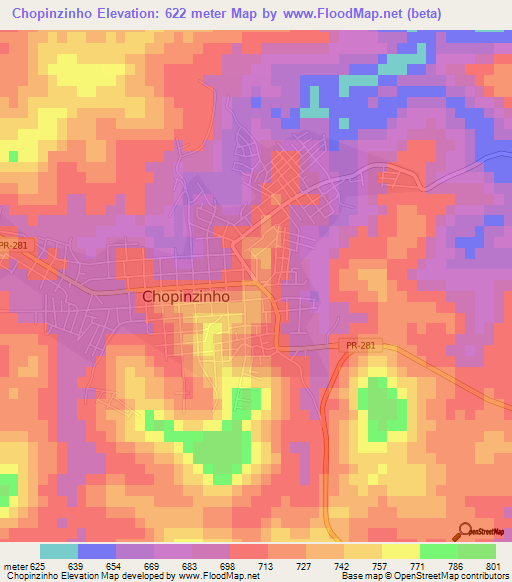 Chopinzinho,Brazil Elevation Map