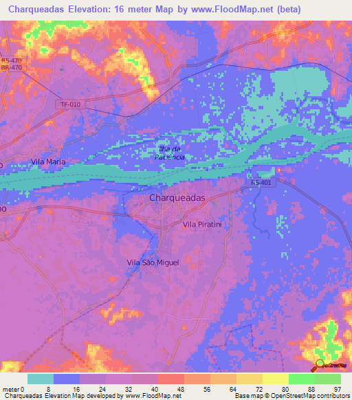 Charqueadas,Brazil Elevation Map