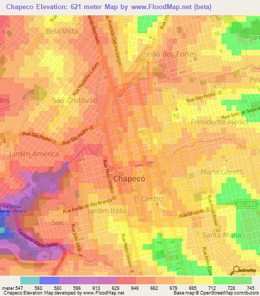 Chapeco,Brazil Elevation Map