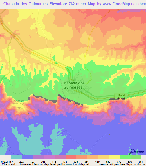 Chapada dos Guimaraes,Brazil Elevation Map