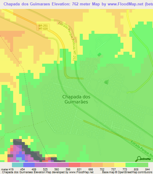 Chapada dos Guimaraes,Brazil Elevation Map