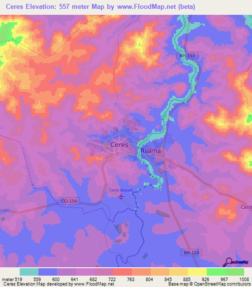 Ceres,Brazil Elevation Map