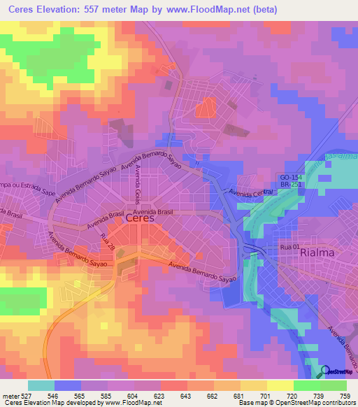 Ceres,Brazil Elevation Map