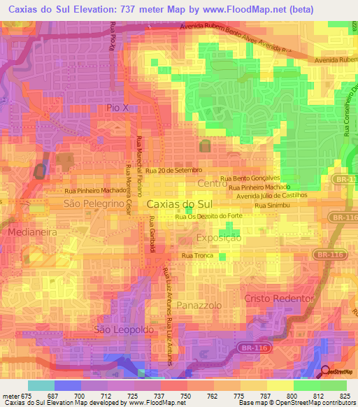 Caxias do Sul,Brazil Elevation Map