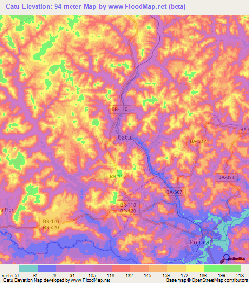 Catu,Brazil Elevation Map