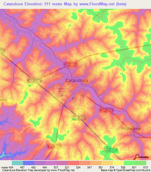 Catanduva,Brazil Elevation Map