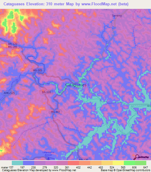 Cataguases,Brazil Elevation Map