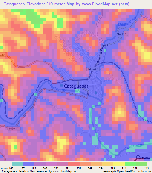 Cataguases,Brazil Elevation Map