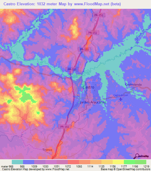 Castro,Brazil Elevation Map