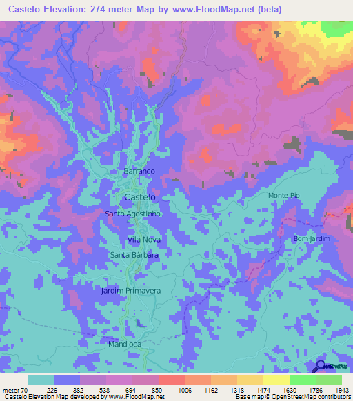 Castelo,Brazil Elevation Map