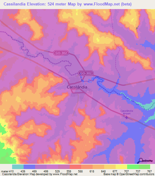 Cassilandia,Brazil Elevation Map