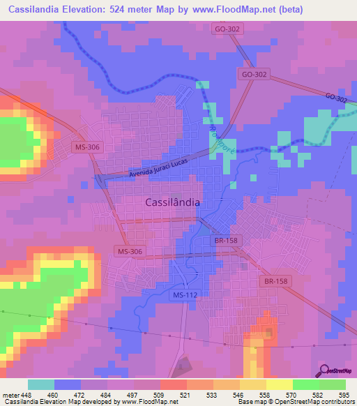 Cassilandia,Brazil Elevation Map