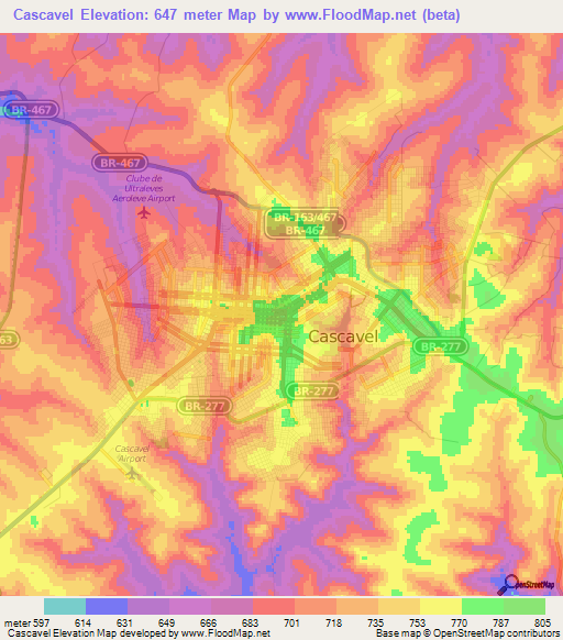 Cascavel,Brazil Elevation Map