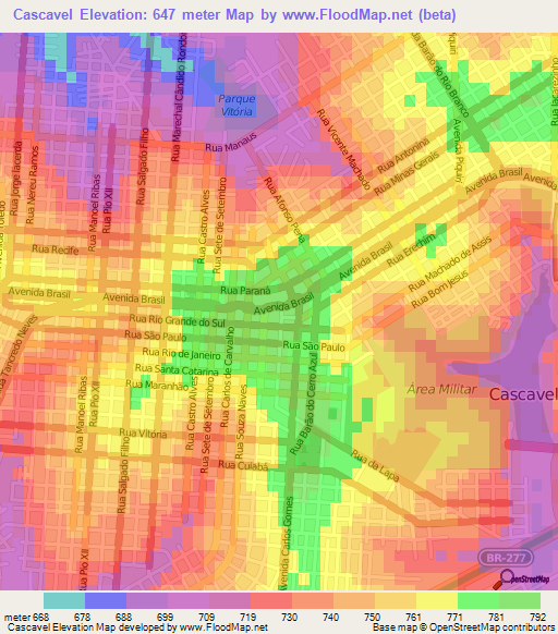 Cascavel,Brazil Elevation Map