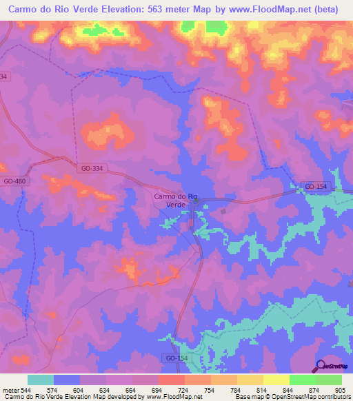 Carmo do Rio Verde,Brazil Elevation Map