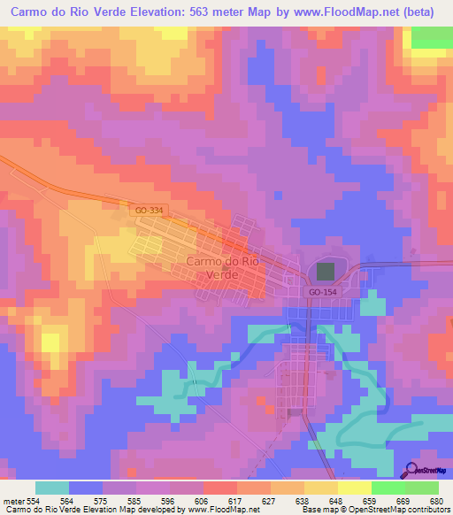 Carmo do Rio Verde,Brazil Elevation Map