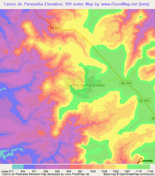 Carmo do Paranaiba,Brazil Elevation Map