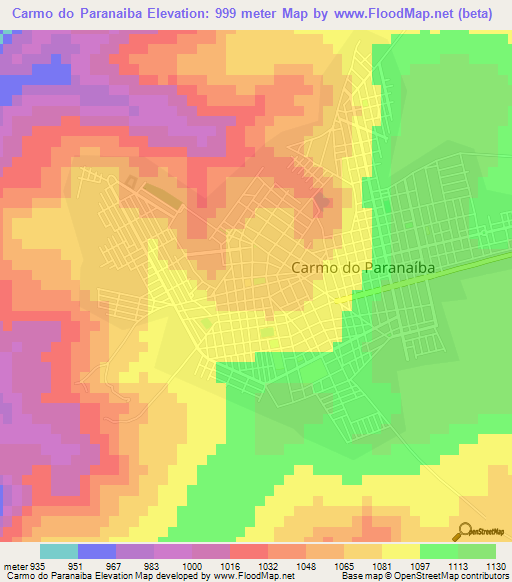 Carmo do Paranaiba,Brazil Elevation Map