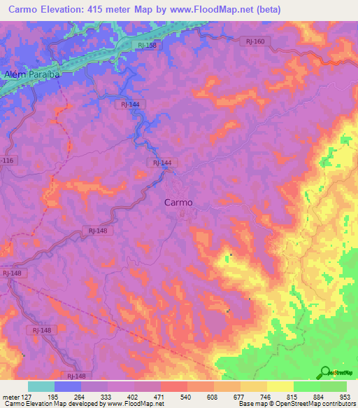 Carmo,Brazil Elevation Map