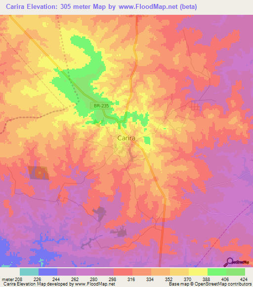 Carira,Brazil Elevation Map