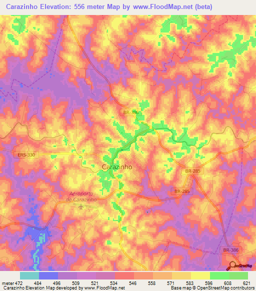 Carazinho,Brazil Elevation Map