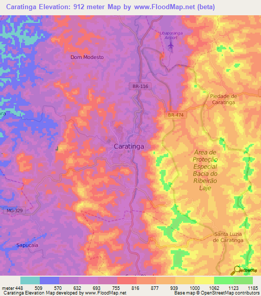 Caratinga,Brazil Elevation Map