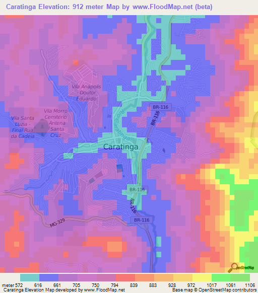 Caratinga,Brazil Elevation Map