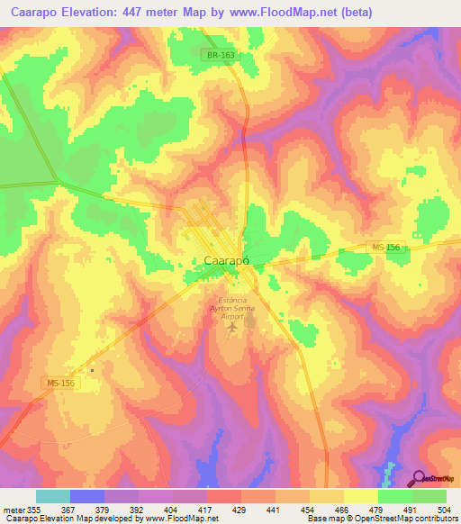 Caarapo,Brazil Elevation Map