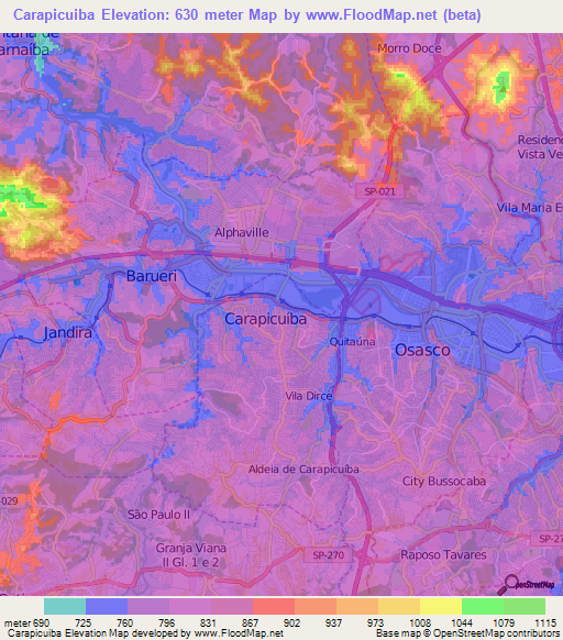 Carapicuiba,Brazil Elevation Map