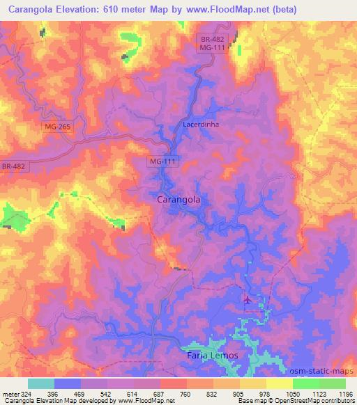 Carangola,Brazil Elevation Map