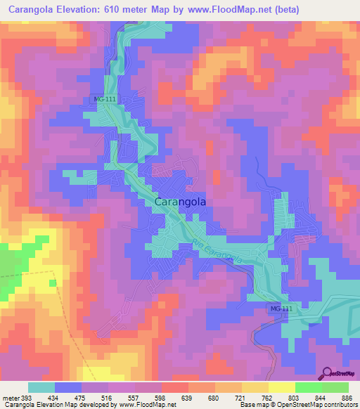 Carangola,Brazil Elevation Map