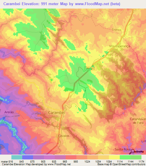 Carambei,Brazil Elevation Map