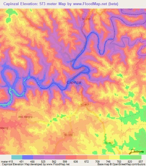 Capinzal,Brazil Elevation Map