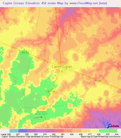 Capim Grosso,Brazil Elevation Map