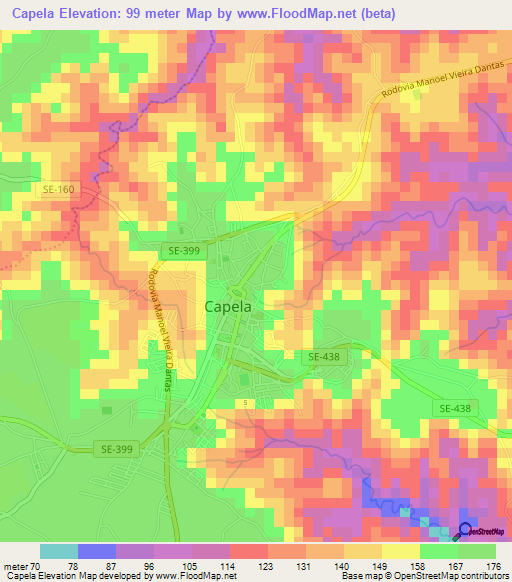 Capela,Brazil Elevation Map