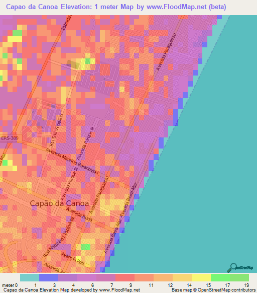 Capao da Canoa,Brazil Elevation Map