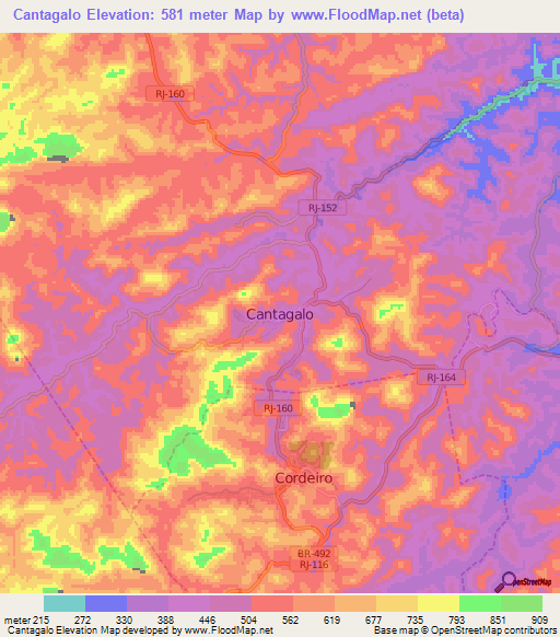 Cantagalo,Brazil Elevation Map