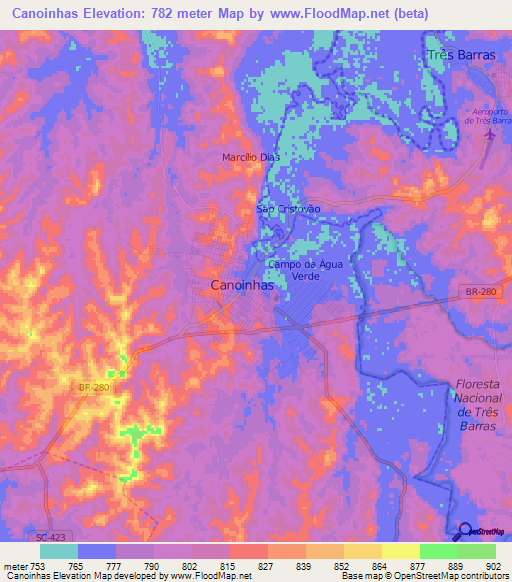 Canoinhas,Brazil Elevation Map