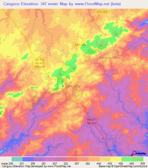 Cangucu,Brazil Elevation Map