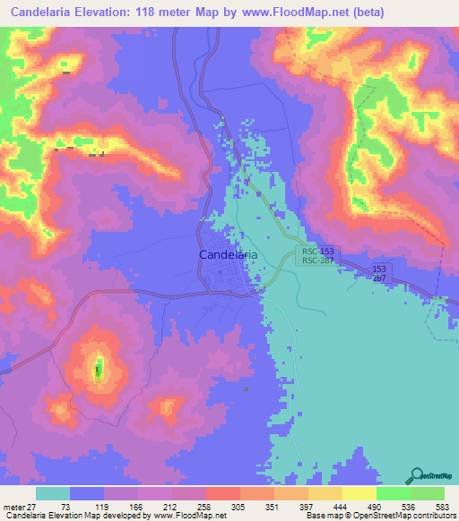 Candelaria,Brazil Elevation Map